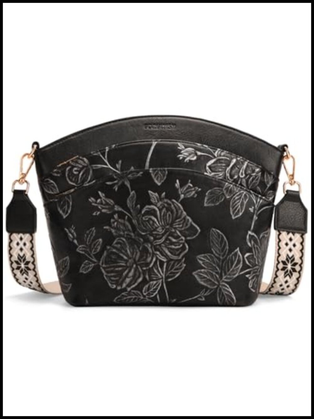 Vegan Leather Crossbody Bag Floral Embossed Medium Travel Purse